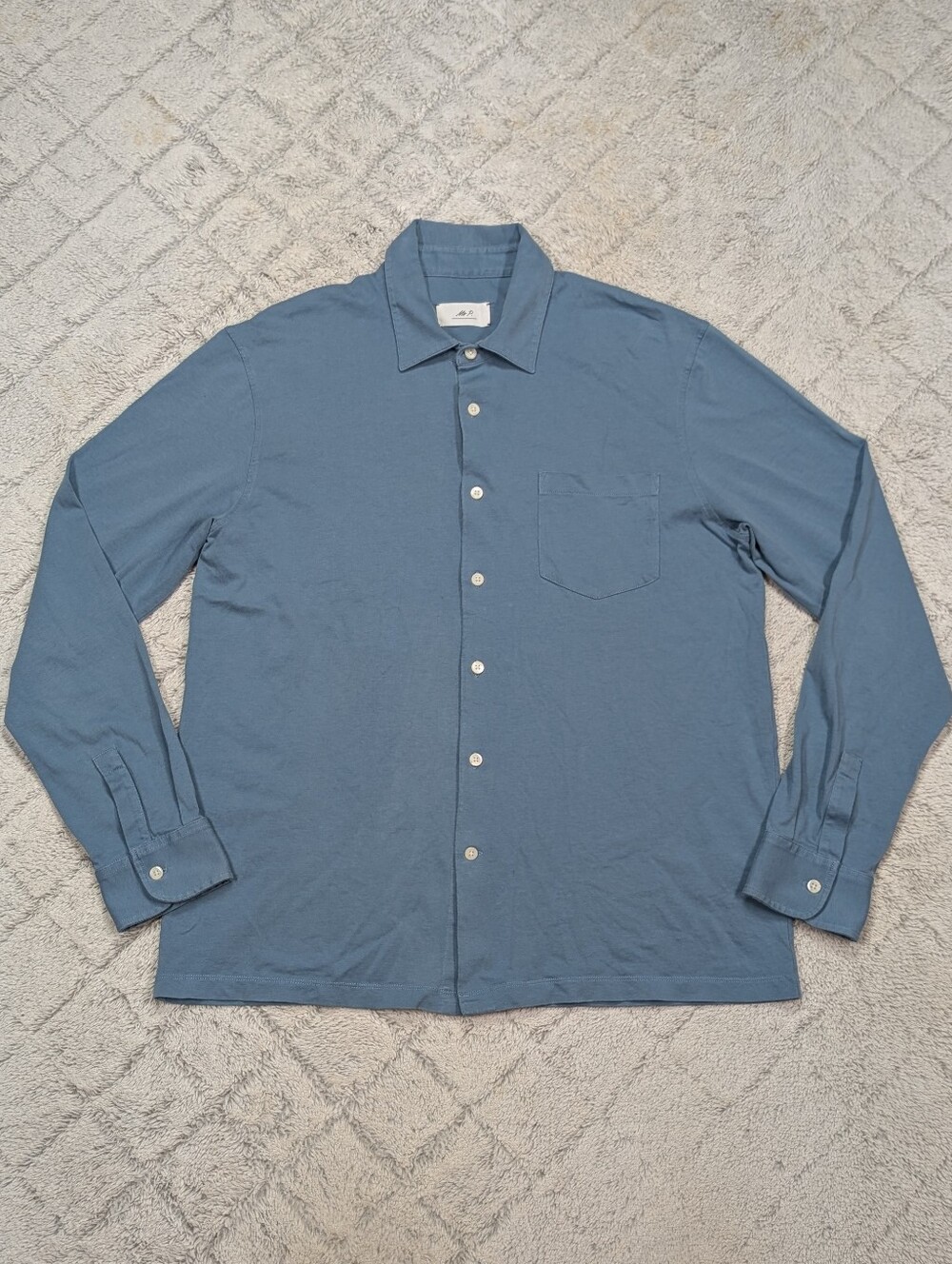 Mr Porter Shirt Mens L Blue Mr. P Organic Cotton Jersey Button Up Classic Fit